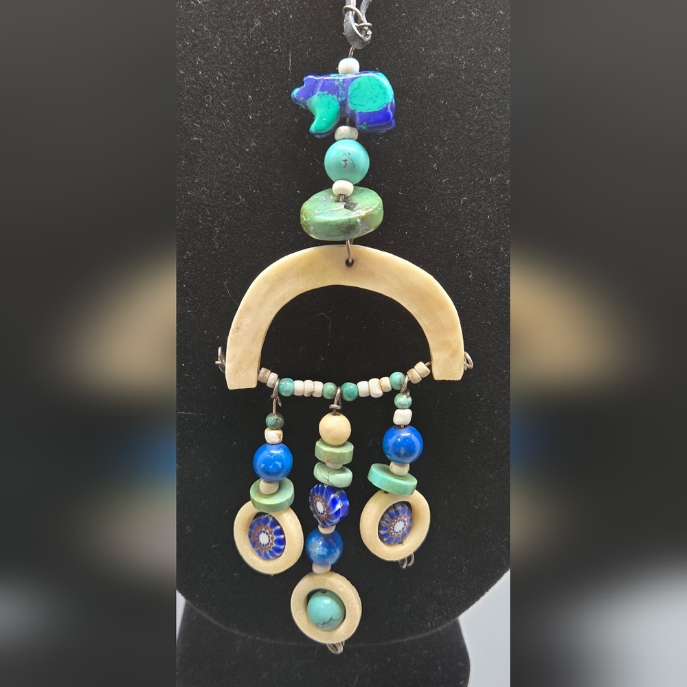 Artisan Handmade Necklace Pendant Turquoise Bone Millifiori OOAK
